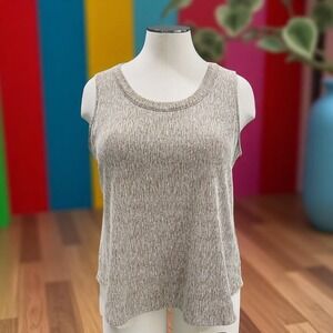 Pure Jill Textured Knit Tank Top Linen Blend Stretch Neutral Minimalist 2X